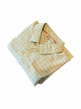 Simms Men’s Yellow and Blue Plaid Button-Down Shirt